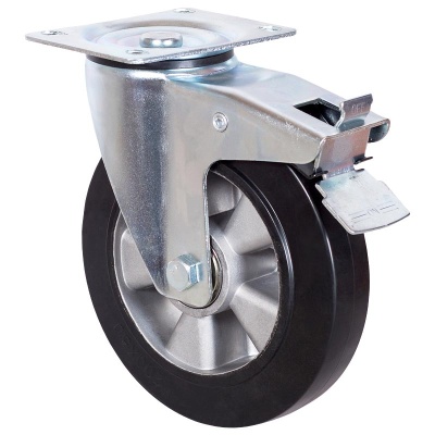 Колесо большегрузное c черной резиной, с площ, поворотн, торм, алюмин.обод, ш/подш. 200мм (SCDLB 80)